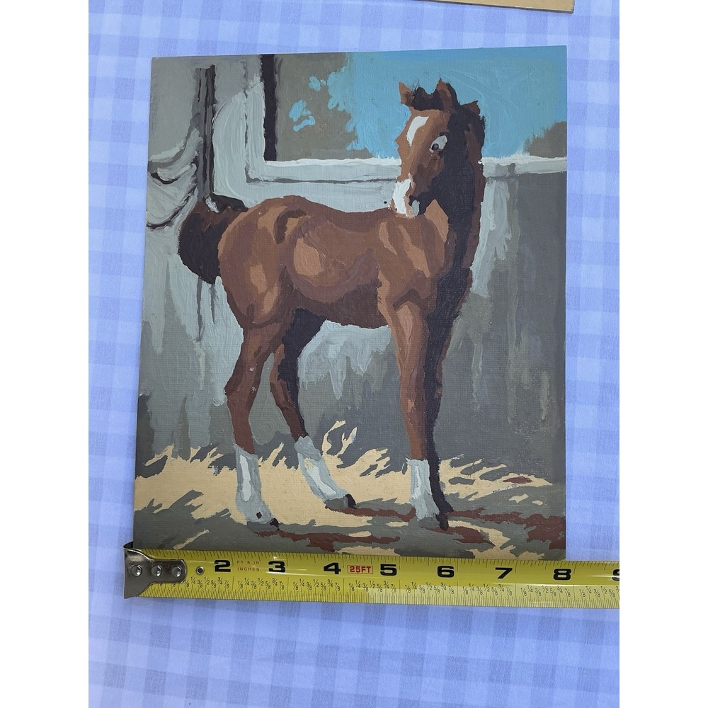 Vintage Pair of Paint by Number Horse Equestrian Folk Picture Painting Unframed‎ - Picture 7 of 7